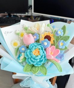 Hoa Mẫu Đơn Len || Bó Hoa Mẫu Đơn Móc Len Handmade 4 Bó móc len hoa mẫu đơn