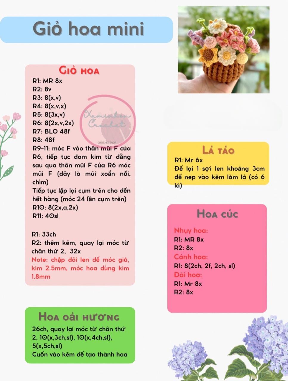 Cách Móc Giỏ Hoa Len Handmade Đơn Giản 5 Chart móc giỏ hoa len