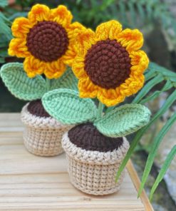 Chậu Hoa Len Hướng Dương Mini Handmade 4 Chậu hoa len hướng dương mini handmade