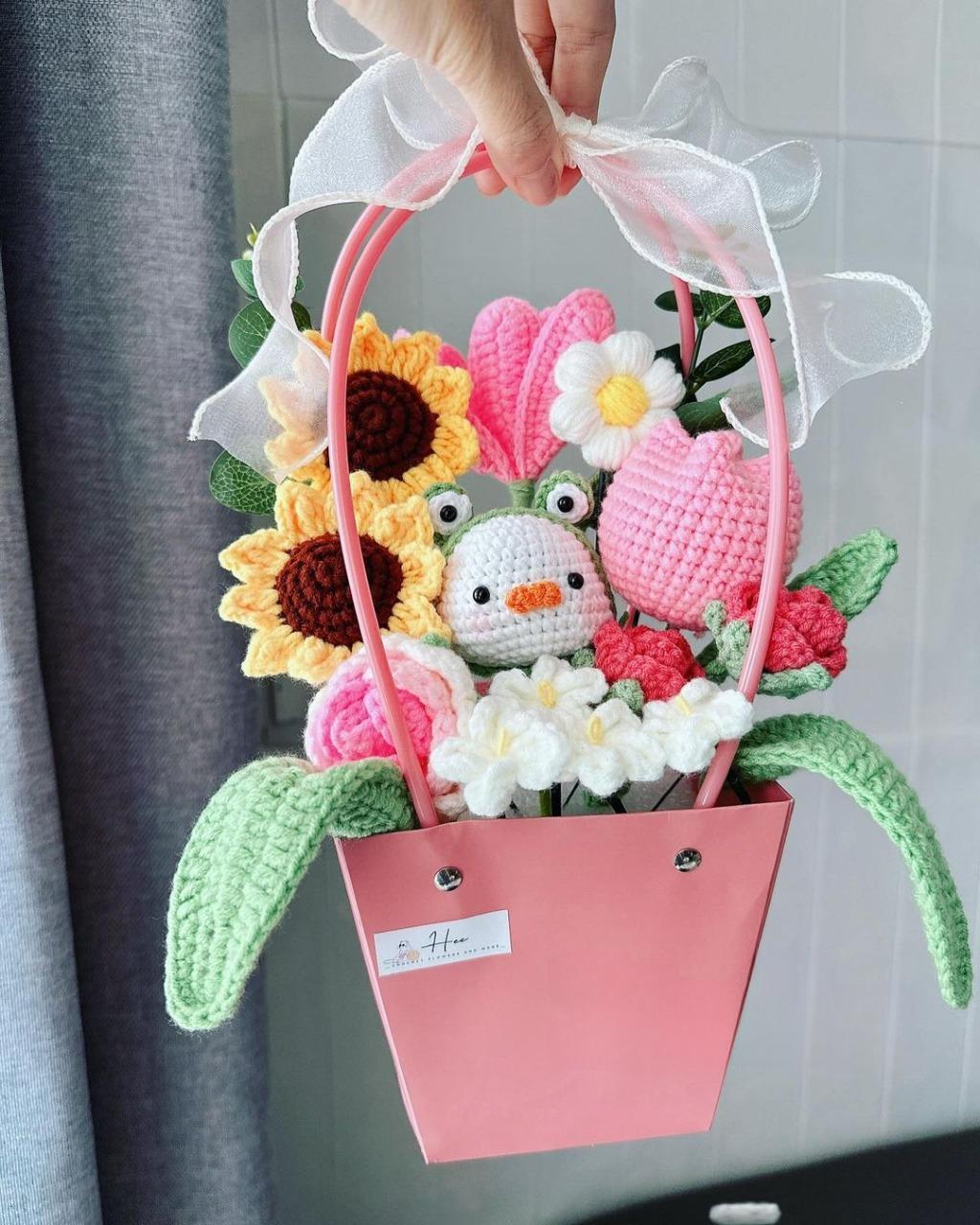 giỏ hoa bằng len giỏ hoa bằng len