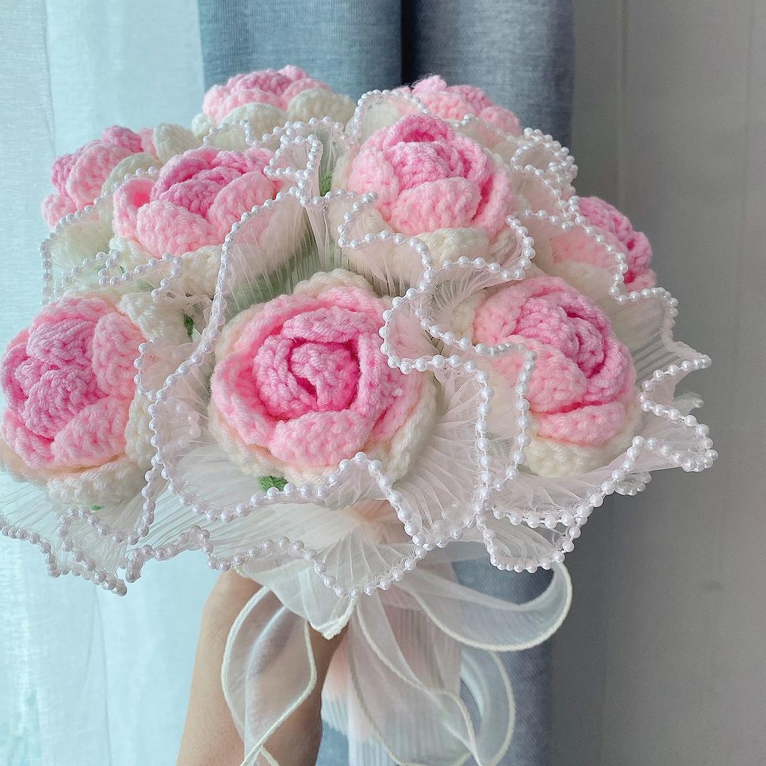 bó hoa cưới len bó hoa cưới len