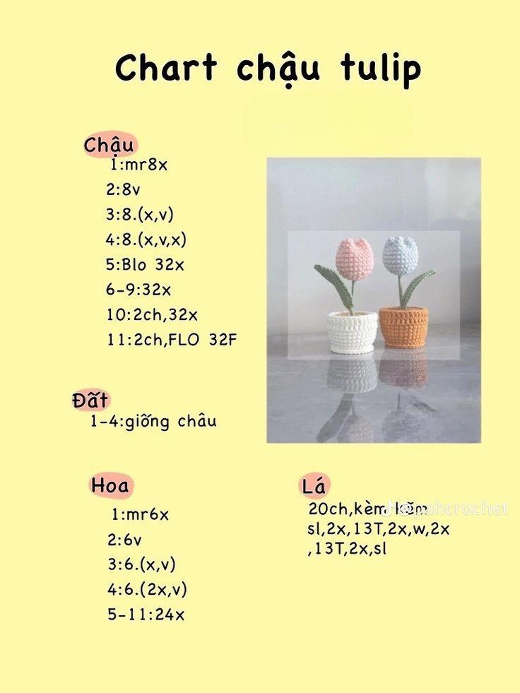 Chart Móc Hoa Tulip Len Xinh Xắn Cho Nàng Yêu Len 4 chart móc chậu hoa tulip bằng len