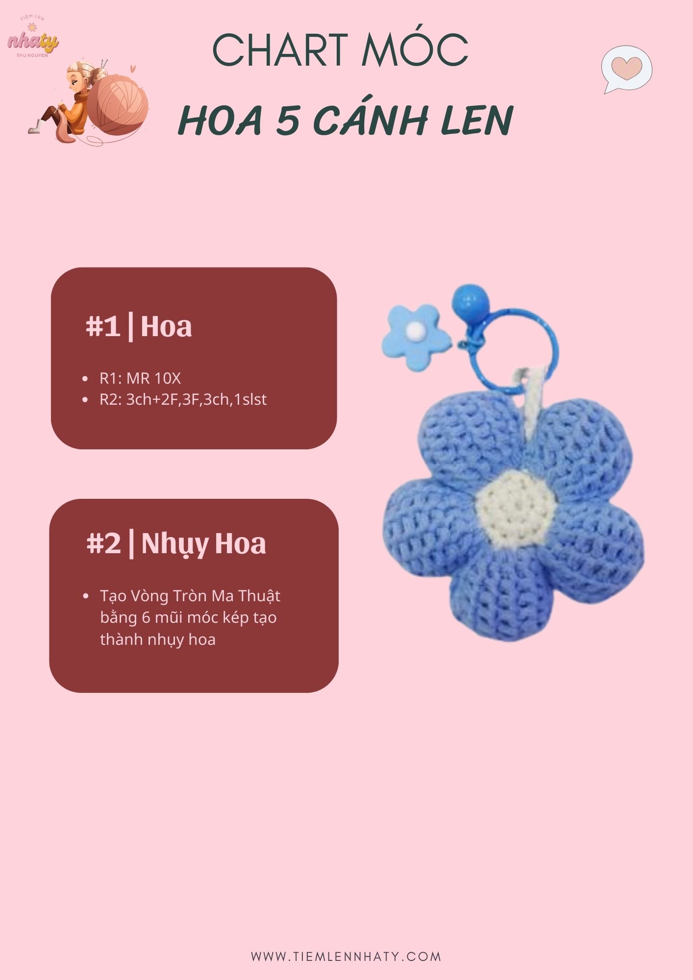 Cách Móc Len Hoa 5 Cánh Trang Trí Đơn Giản & Xinh Xắn 10 chart móc len hoa 5 cánh