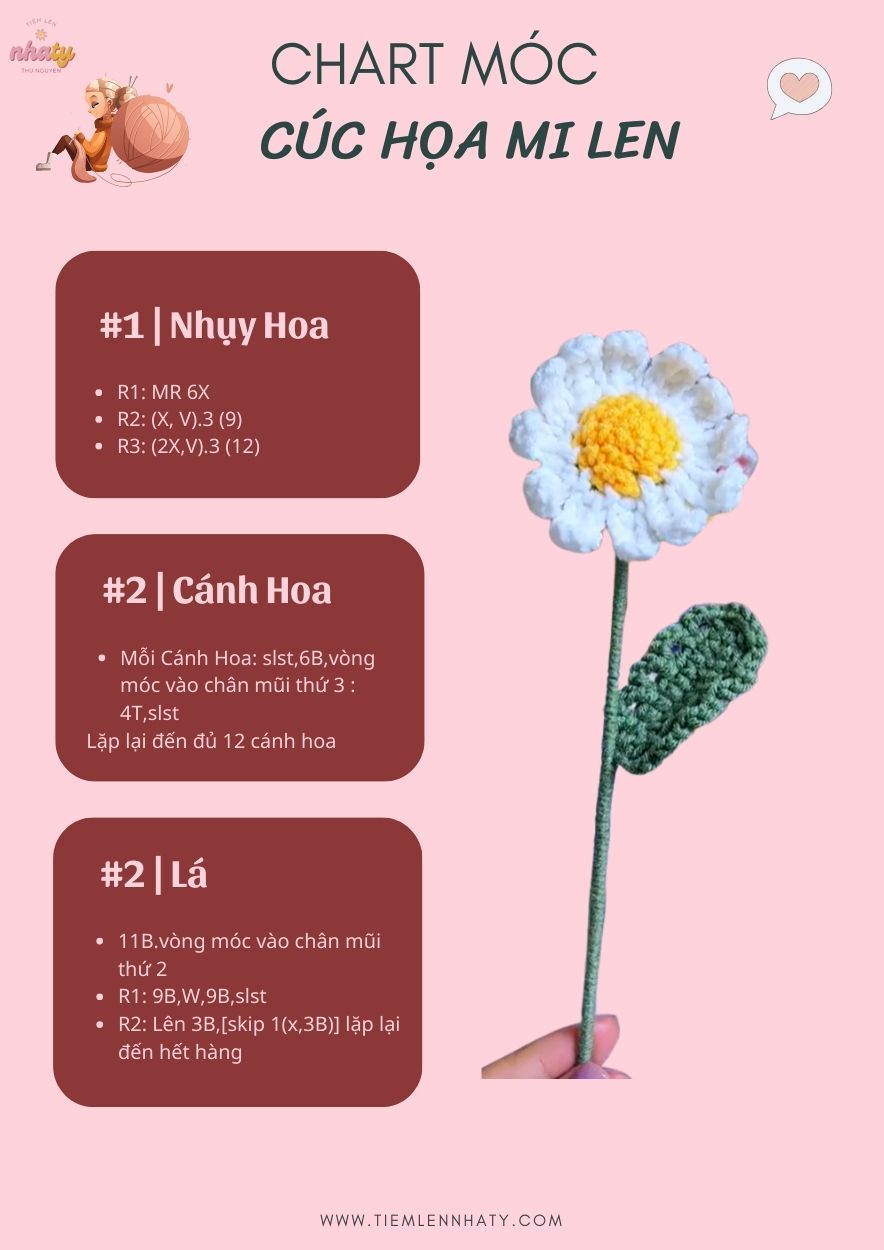 Hướng Dẫn Cách Móc Hoa Cúc Bằng Len Chi Tiết Cho Người Mới 10 chart moc hoa cuc hoa mi len