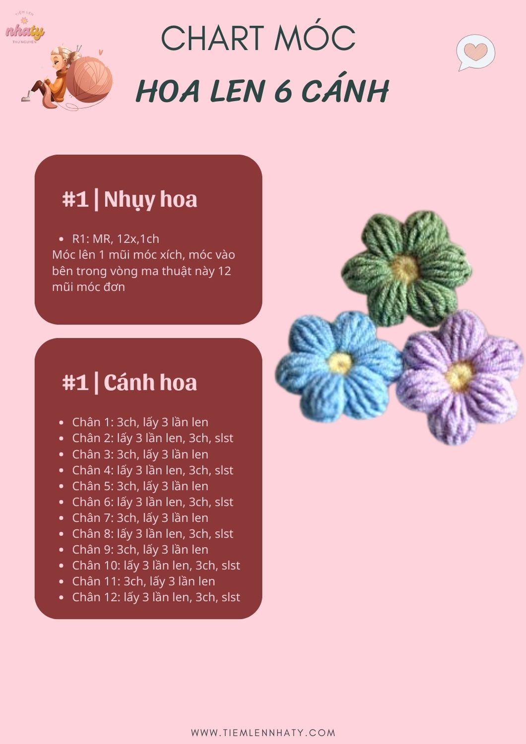 Khám Phá Cách Móc Hoa Len 6 Cánh Đầy Sắc Màu 10 chart móc hoa len 6 cánh