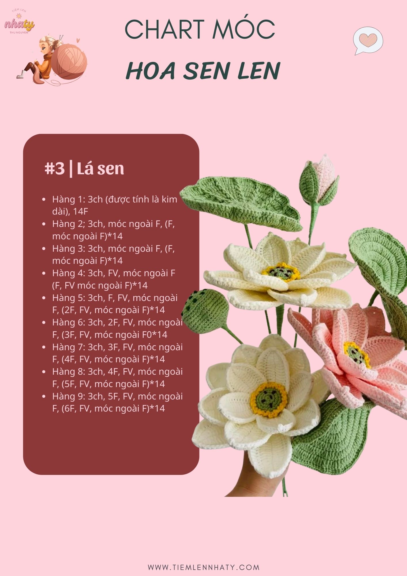 Cách Móc Hoa Sen Len Đơn Giản Tại Nhà Cho Chị Em 21 chart moc hoa sen bang len 3