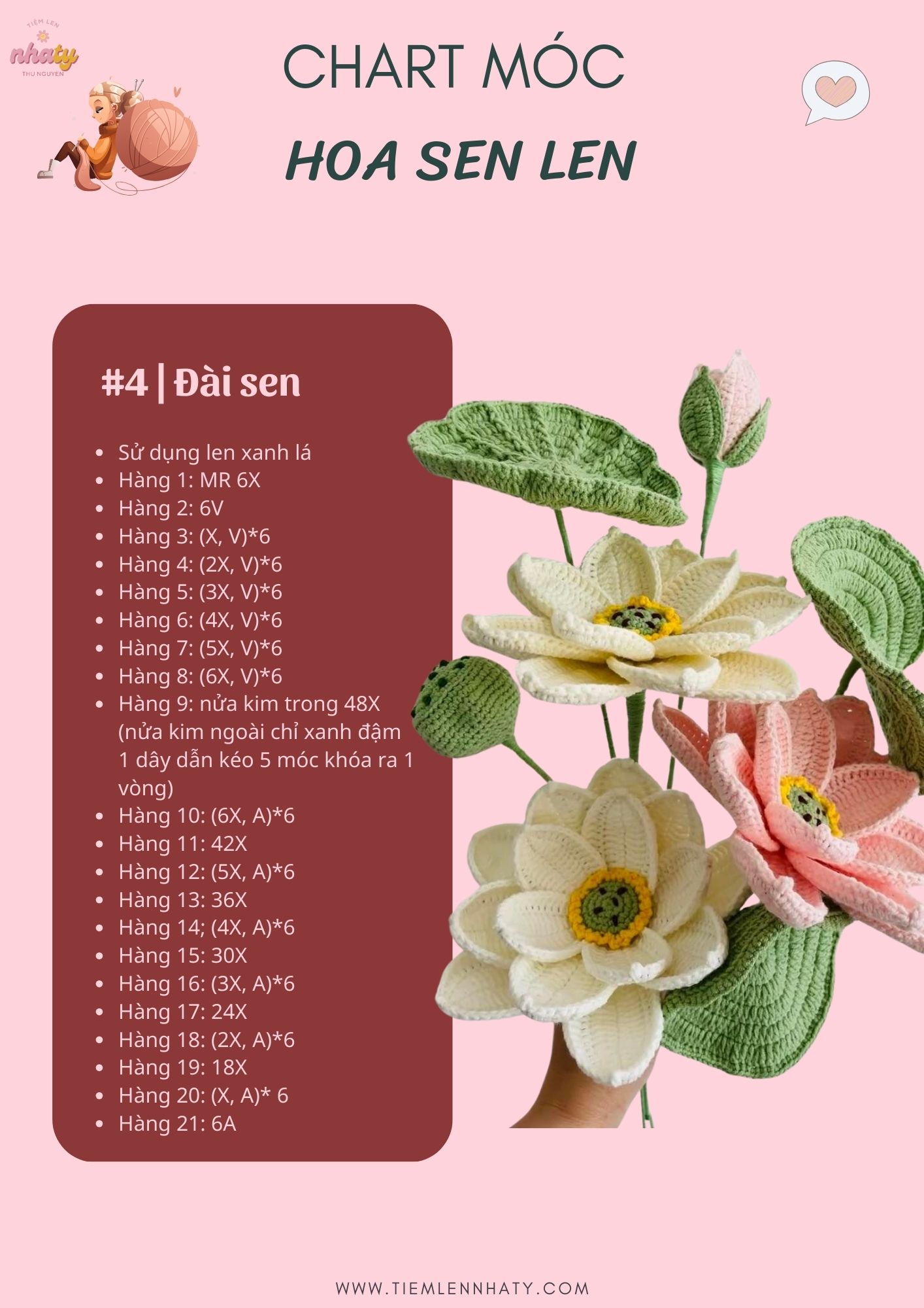 Cách Móc Hoa Sen Len Đơn Giản Tại Nhà Cho Chị Em 22 chart moc hoa sen bang len 4
