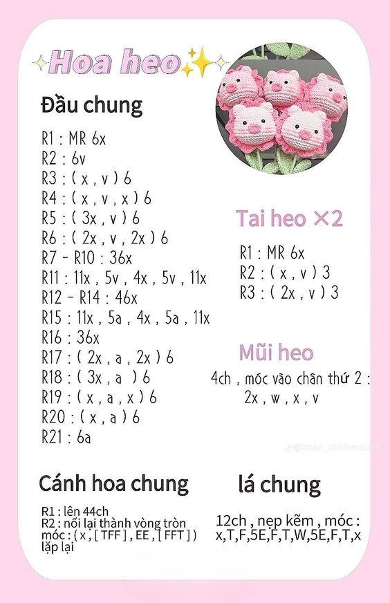 Cách Móc Hoa Heo Bằng Len Trang Trí Dễ Thương 9 chart moc len bong hoa con heo