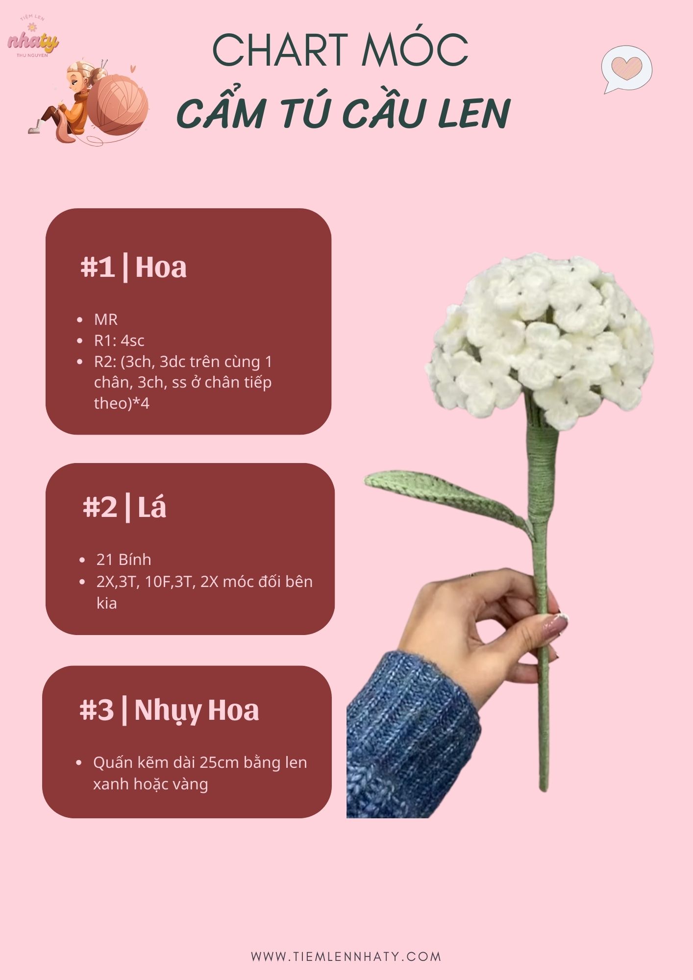 Cách Móc Len Hoa Cẩm Tú Cầu Đẹp & Đơn Giản Cho Người Mới 8 chart moc len hoa cam tu cau