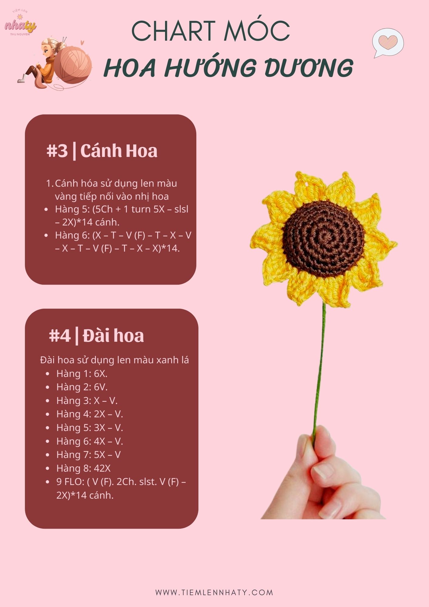 Chart Móc Hoa Hướng Dương Len Chi Tiết Cho Người Mới 14 Chart móc len hoa hướng dương