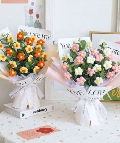 Hoa Len 5 Cánh || Bó Hoa 5 Cánh Len Handmade 4 Tiệm len nhà Ty mang lại những bó hoa len tổng thể hài hòa